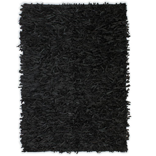 vidaXL shaggy tæppe ægte læder 160 x 230 cm sort