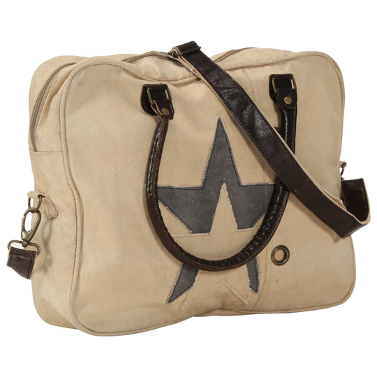 vidaXL håndtaske 40 x 54 cm kanvas og ægte læder beige