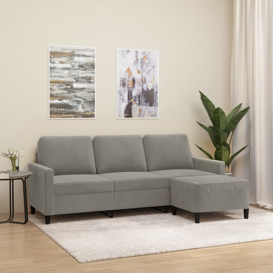 vidaXL 3-personers sofa med fodskammel 180 cm velour lysegrå