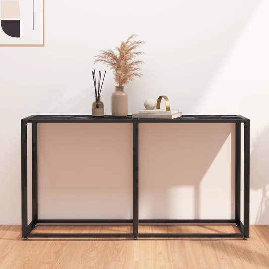 vidaXL konsolbord 140x35x75,5 cm hærdet glas sort marmor