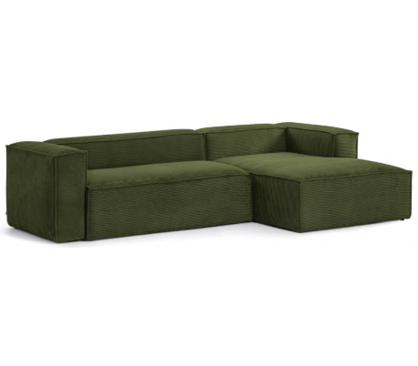 Blok højrevendt chaiselong sofa i velour ripcurl 300 x 174 cm - Grøn