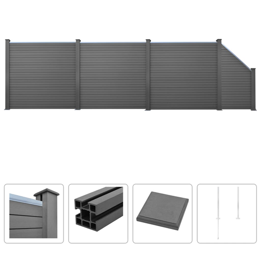 vidaXL hegnssæt 3 firkantede + 1 skrå 625 x 187 cm grå