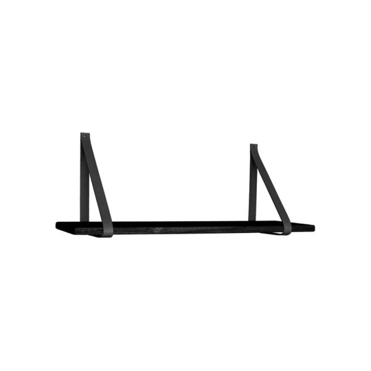 Hylde i sort med sorte læderstropper 80x20 cm - 4292015