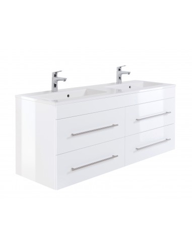 Homeline dobbelt komplet badmiljø i mdf og mineralsten H62 x B140 cm - Hvid højglans
