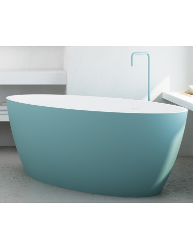 SPACE fritstående badekar 180 x 85 cm solid surface - Mat hvid/Blåturkis