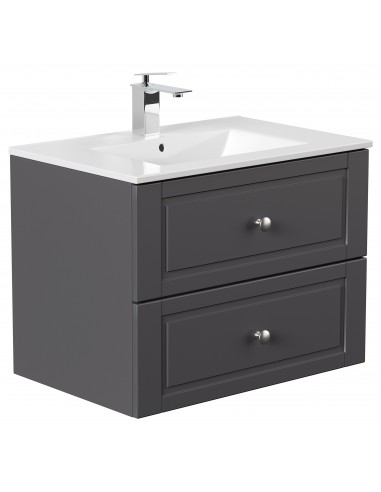 Homeline Cottage komplet badmiljø i mdf og mineralsten H53,8 x B71,5 cm - Antracit højglans