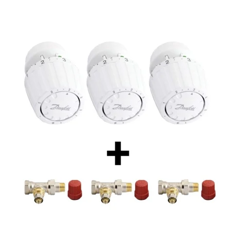 Danfoss Radiatorpakke m/3 stk. RA-2990 Termostater & 3 stk. Ligeløbende Radiatorventiler