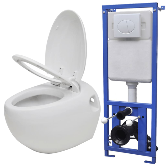 vidaXL væghængt toilet ægdesign med skjult cisterne hvid