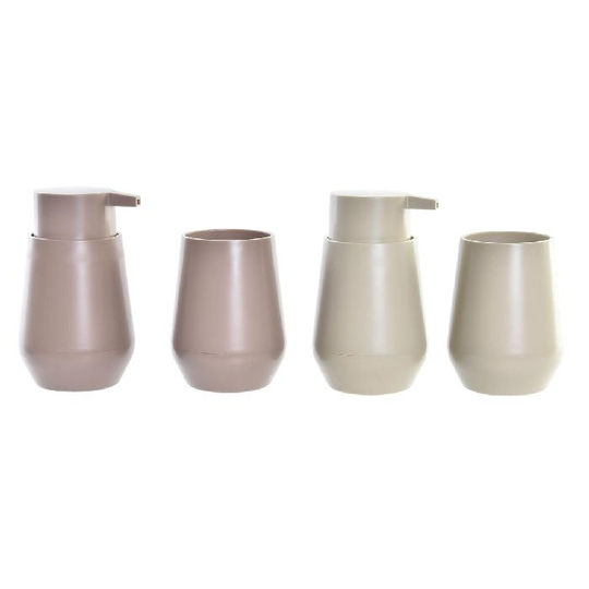 Conjunto de Banho DKD Home Decor Beige Brun Aluminium PS (8,5 x 8,5 x 14,5 cm) (2 enheder)