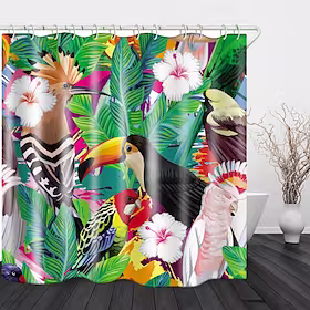 maleri blomster og fugletryk vandtæt badeforhæng til badeværelsesindretning polyester badekar gardin med kroge 1 stk.