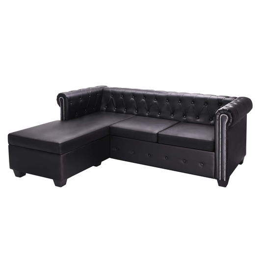 vidaXL L-formet chesterfieldsofa kunstlæder sort