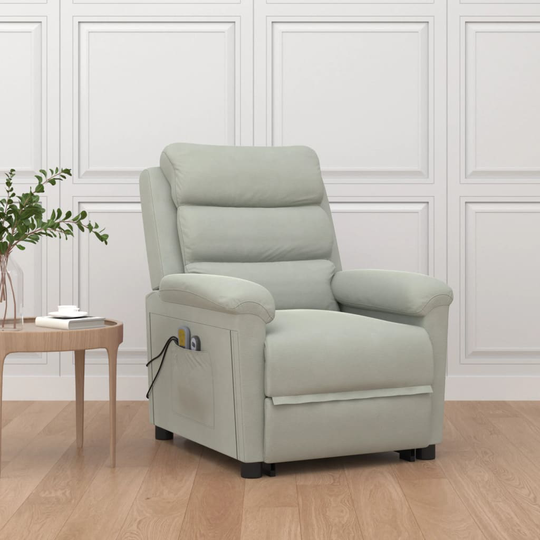 vidaXL løftestol med massagefunktion velour lysegrå