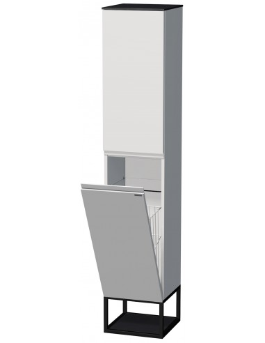 TARA Venstrevendt skab med tøjkurv til badeværelse H183 cm MDF - Sort/Mat hvid