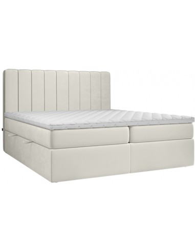 Skyfall kontinentalseng med opbevaring og sengegavl 140 x 200 cm med 7 komfortzoner - Lys beige