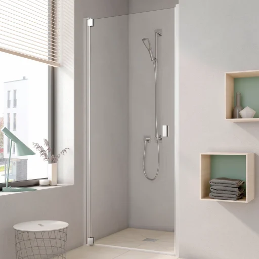 Kermi Raya 1WL brusedør 100x200 cm, venstrevendt, til niche eller med fast væg TWD, klart glas