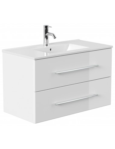 Homeline komplet badmiljø i mdf og mineralsten H54 x B90 cm - Hvid højglans