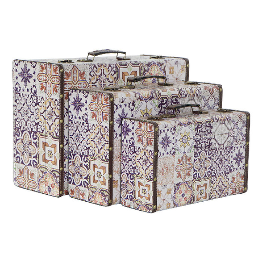 Spil med Dekorative Æsker DKD Home Decor Lærred Træ Flise (3 pcs)