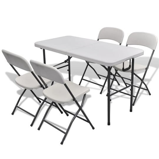 vidaXL foldbart udendørs spisebordssæt 5 dele HDPE hvid 122 cm
