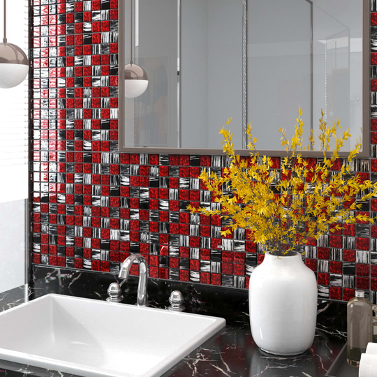 vidaXL mosaikfliser 22 stk. 30x30 cm glas sort og rød
