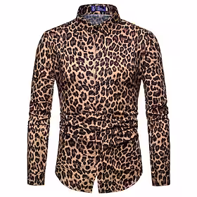 herreskjorte grafisk skjorte leopard gepardprint turndown brun grå street casual langærmet print tøj tøj mode streetwear cool designer
