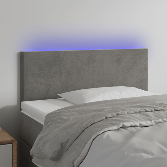 vidaXL sengegavl med LED-lys 80x5x78/88 cm velour lysegrå