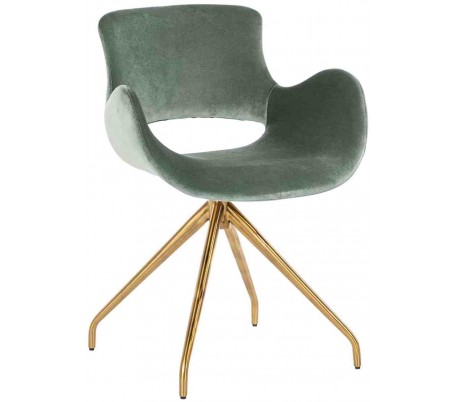 Sierra rotérbar spisebordsstol i velour H82 cm - Børstet guld/Jadegrøn