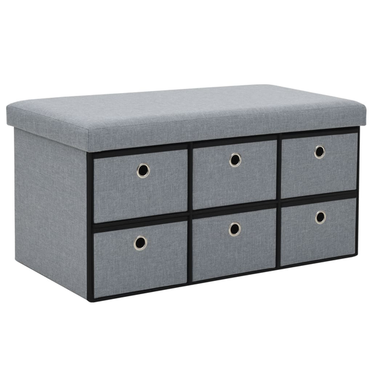 vidaXL foldbar opbevaringsbænk imiteret linned 76 x 38 x 38 cm lysegrå