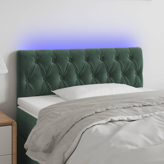 vidaXL sengegavl med LED-lys 90x7x78/88 cm velour mørkegrøn