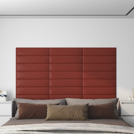 vidaXL vægpaneler 12 stk. 60x15 cm 1,08 m² kunstlæder vinrød