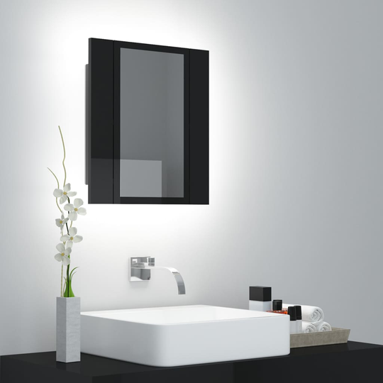 vidaXL badeværelsesskab m. spejl og LED-lys 40x12x45 cm sort højglans