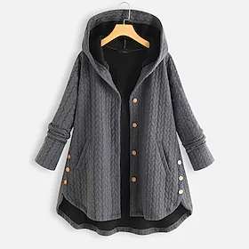 Dame Frakke Hættetrøjejakke Hold Varm Daglig Lynlås Hættetrøje Elegant og luksuriøst Regulær Overtøj Langærmet Vinter Efterår Blå Grå M L XL XXL 3XL 4XL