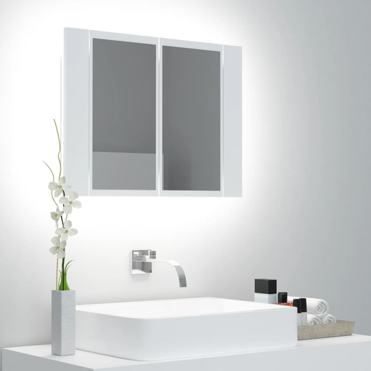 vidaXL badeværelsesskab m. spejl + LED-lys 60x12x45 cm hvid