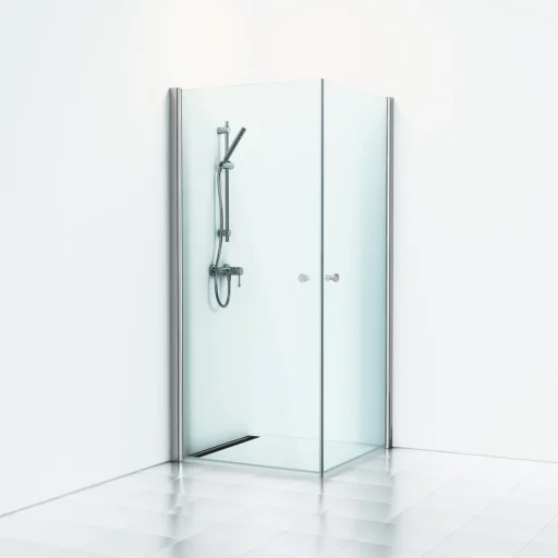 Svedbergs Skoga Brusehjørne 70 x 80 cm, klart glas/mat alu, m/knopgreb
