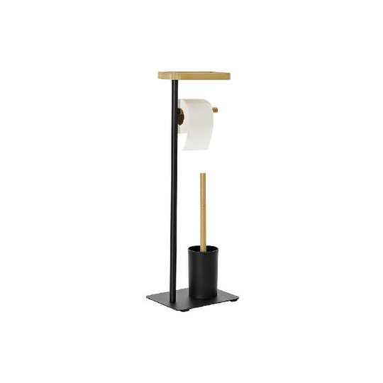 Toiletpapirholder med toiletbørsteholder DKD Home Decor Natur Sort Bambus PP (23 x 18 x 67,5 cm)