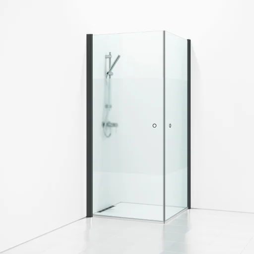 Svedbergs Skoga Brusehjørne 80 x 80 cm, halv frostet glas/matsort, m/hulgreb