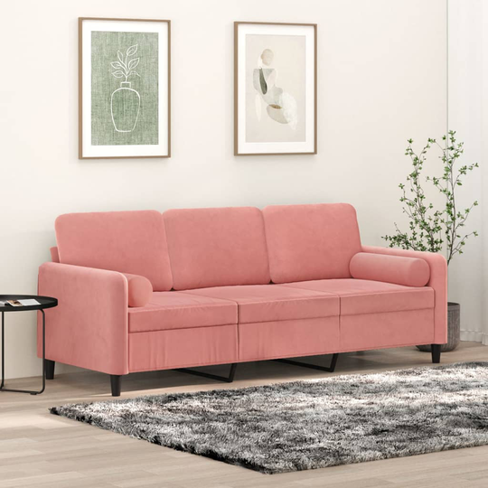vidaXL 3-personers sofa med puder og hynder 180 cm velour lyserød