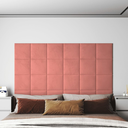 vidaXL vægpaneler 12 stk. 30x30cm 1,08 m² fløjl lyserød