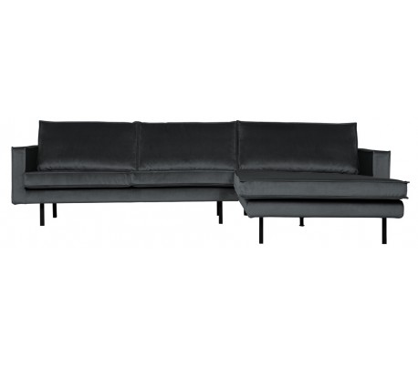 Rodeo Sofa med højrevendt chaiselong i velour 300 x 155 cm - Mørkegrå