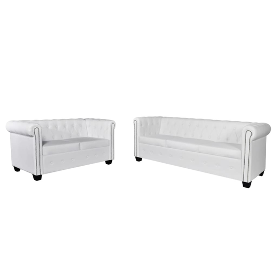 vidaXL sofasæt Chesterfield 2-pers. og 3-pers. kunstlæder hvid