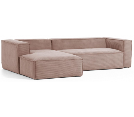 Blok venstrevendt chaiselong sofa i velour ripcurl 300 x 174 cm - Pink