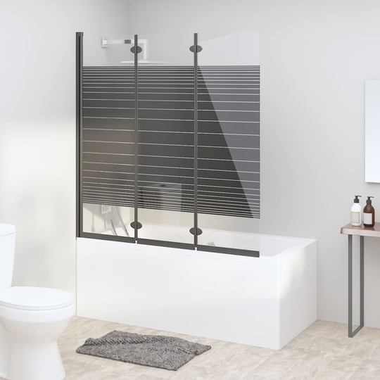 vidaXL foldbar brusevæg 3 paneler 130x130 cm sikkerhedsglas sort