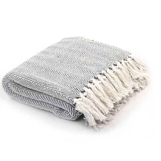 vidaXL plaid bomuld sildebensmønstret 220 x 250 cm grå