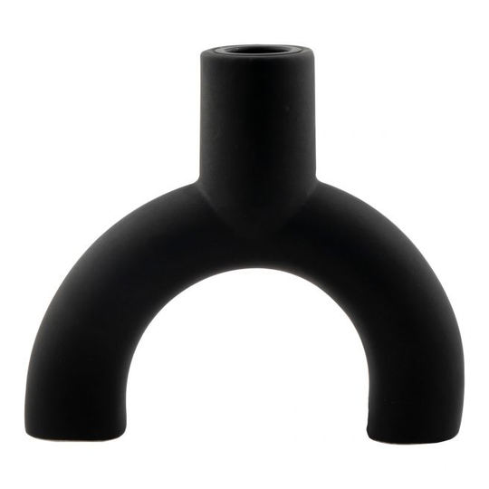 Lysestage i sort keramik, 15,5x13,2 cm - 4561060