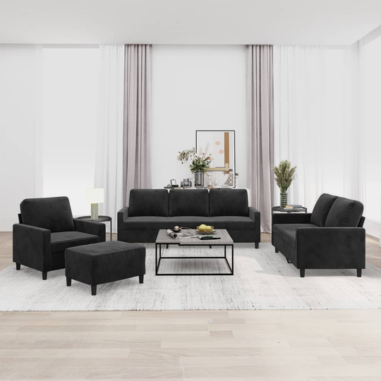 vidaXL sofasæt 4 dele med hynder velour sort