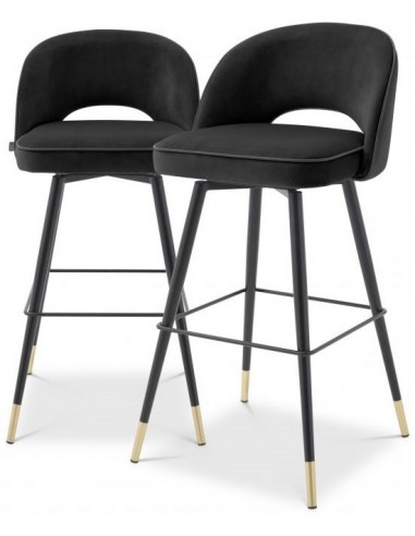 2 x Cliff barstole i velour og stål H103 cm - Sort/Sort
