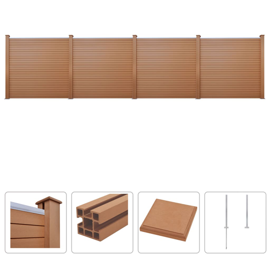 vidaXL hegnssæt WPC 4 firkantede 705 x 187 cm brun