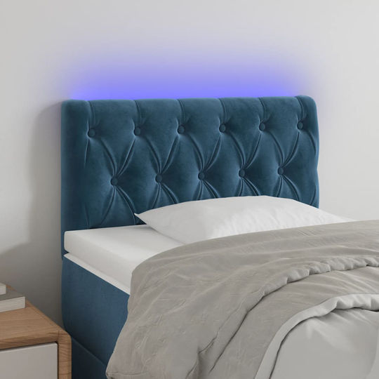 vidaXL sengegavl med LED-lys 80x7x78/88 cm velour mørkeblå