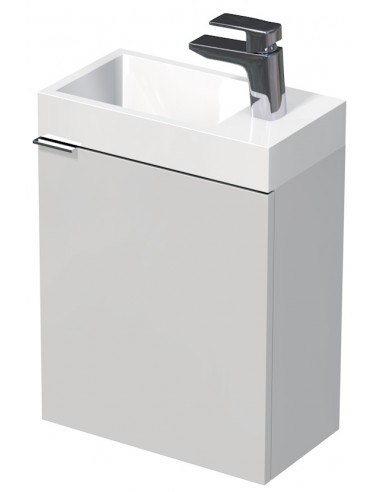 GUEST Højre Komplet badmiljø med 1 håndvask B42 cm Solid stone og MDF - Hvid højglans