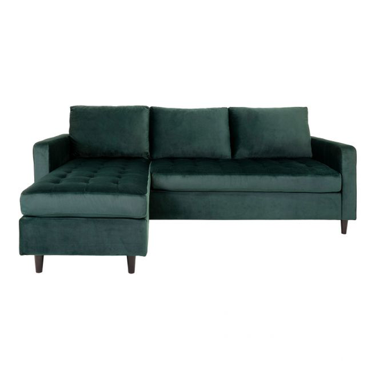 Sofa i mørkegrøn velour med sorte ben 151/83x219xH80 cm HN1006 - 1301506