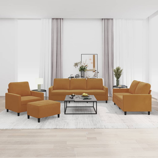 vidaXL sofasæt 4 dele med hynder velour brun